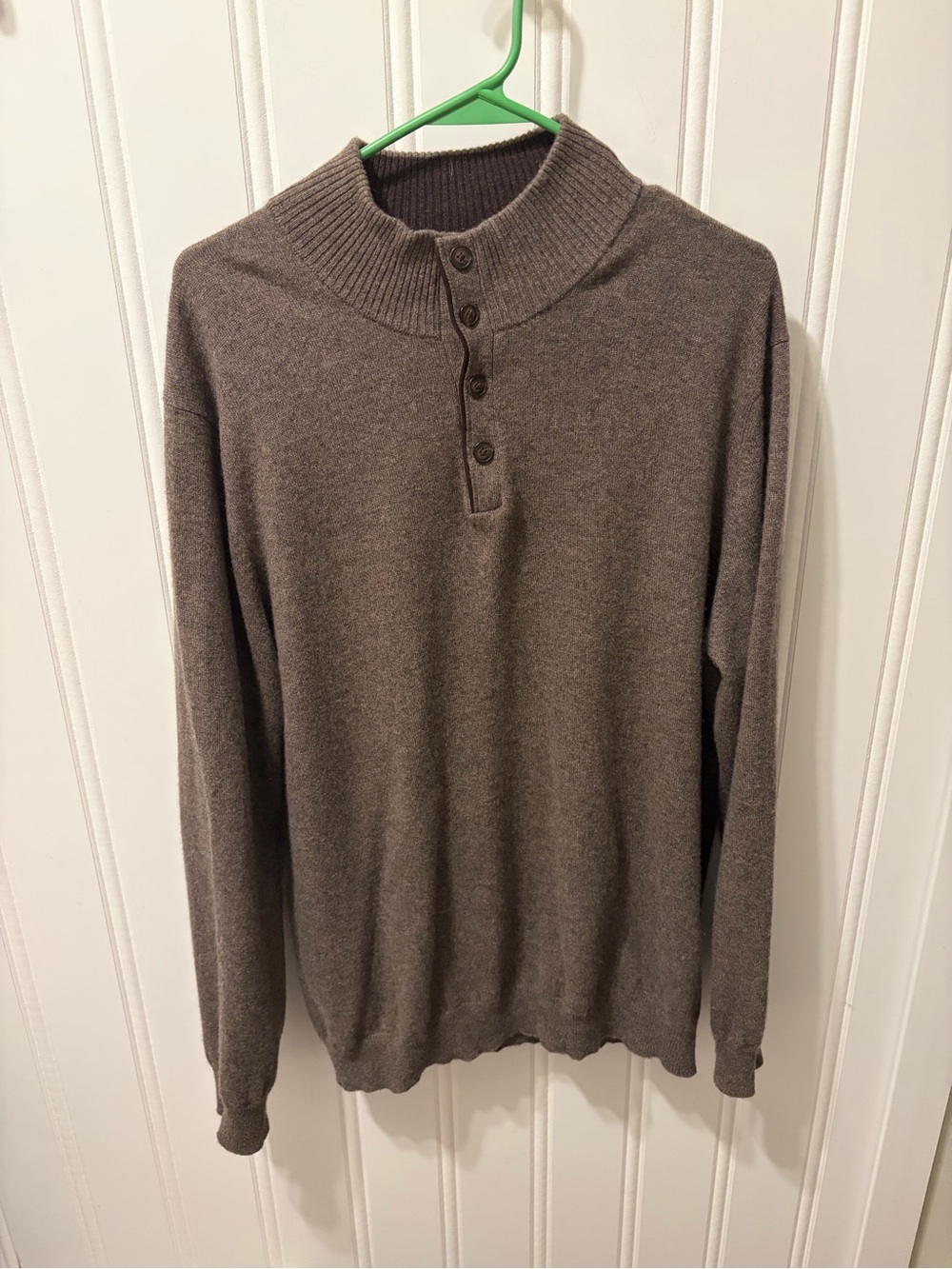 Kinross Cashmere Sweater Men's XL Brown Mock Neck 4-Button Henley Pullover